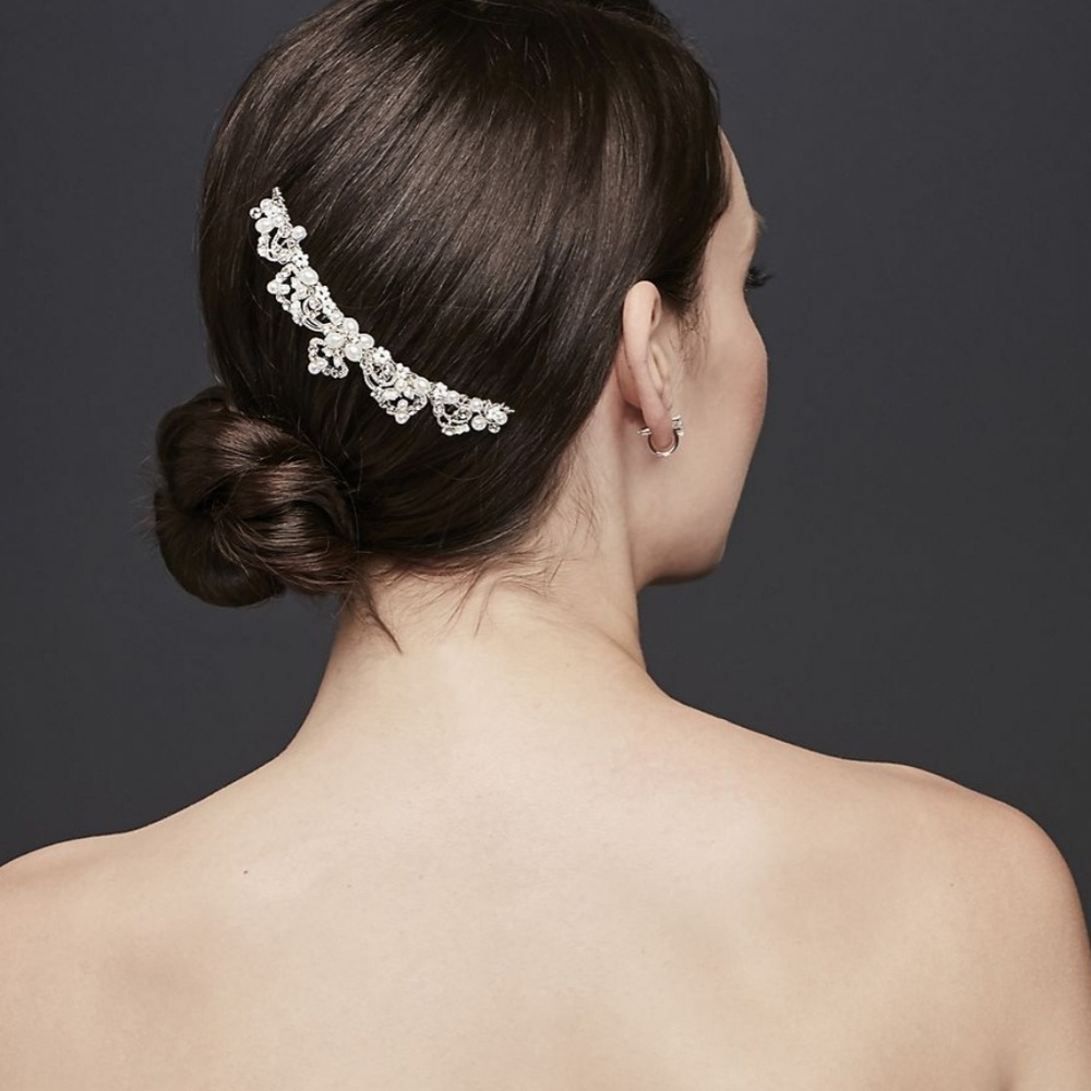 Bridal Comb with Scroll Detail, Pearls and Crystal